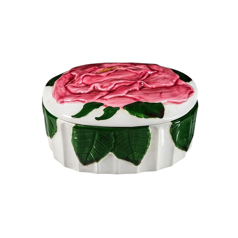 Vintage Pacific Rim Floral Hand Painted Trinket Dish Box